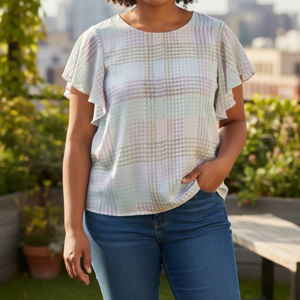 Calvin Klein multicolored blouse with ruffled sleeves